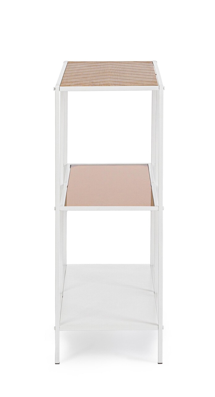Consola Haldor, Bizzotto, 82x33x85 cm, otel/MDF furniruit/sticla temperata, alb