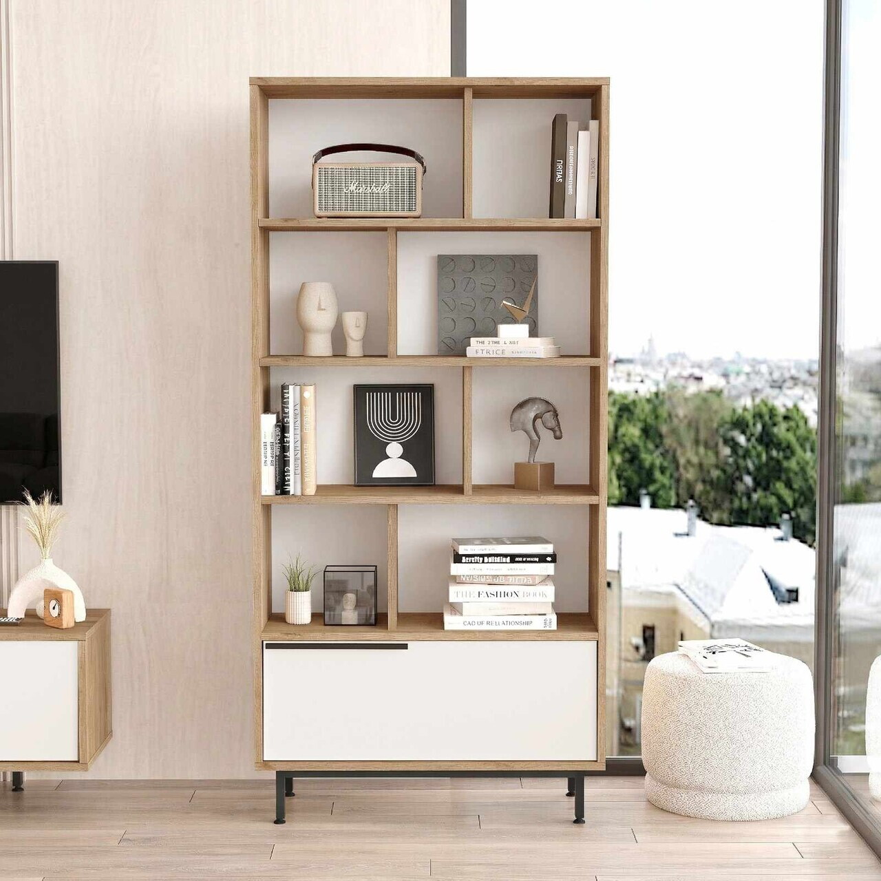 Corp biblioteca, Hanah Home, Boh4-Sw, 83.9x163.6x29.5 cm, PAL, Natural/Alb — imaginea 2