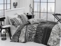 Lenjerie de pat pentru o persoana, 3 piese, 100% bumbac ranforce, Nazenin Home, Cheta Grey, alb/gri
