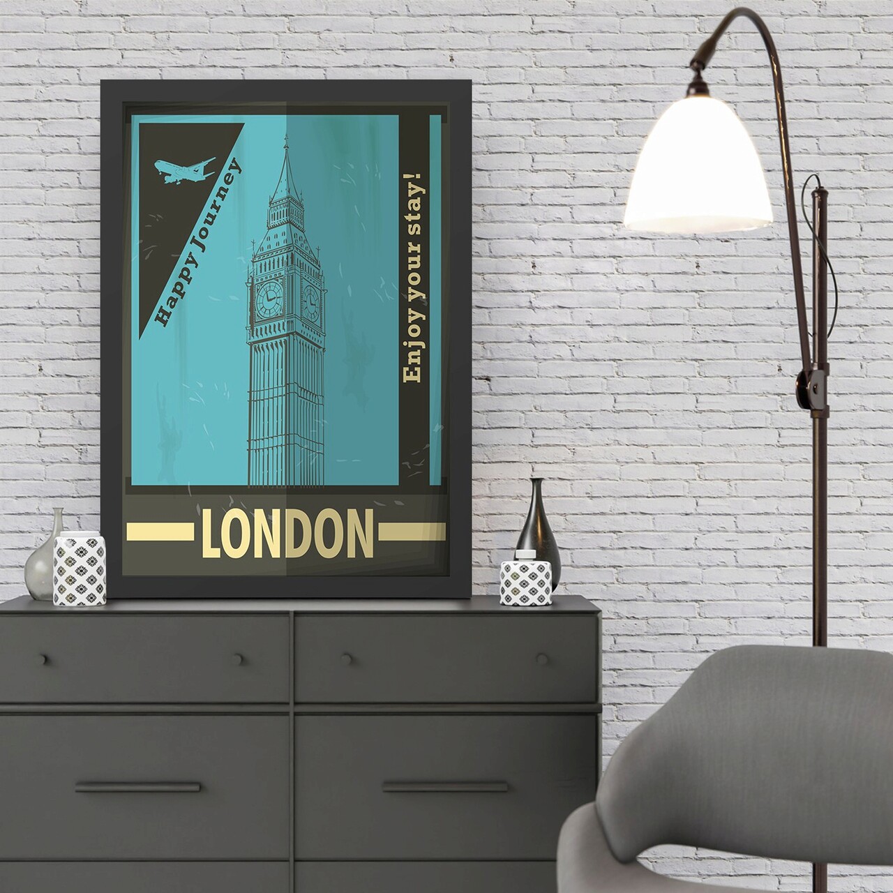 Tablou decorativ London 2 (35 x 45) Polistiren (Grosime: 2 cm Turcoaz/Negru
