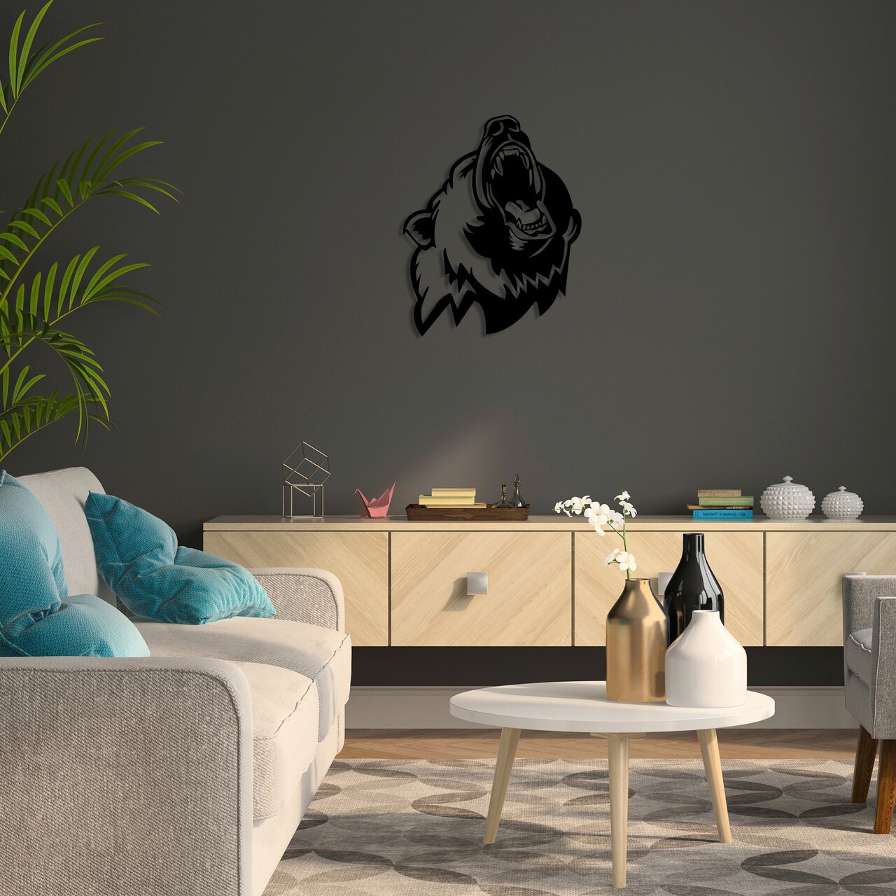 Decoratiune de perete, Bear 2, Metal, Dimensiune: 41 x 51 cm, Negru