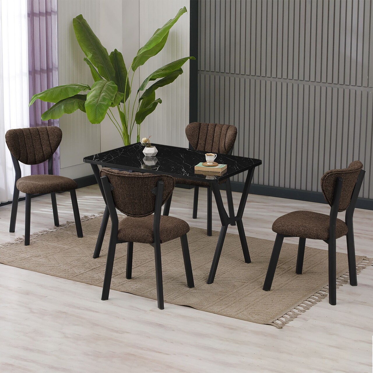 Set masa extensibila si scaune, Hanah Home, Elma, Maro / Negru - view 2