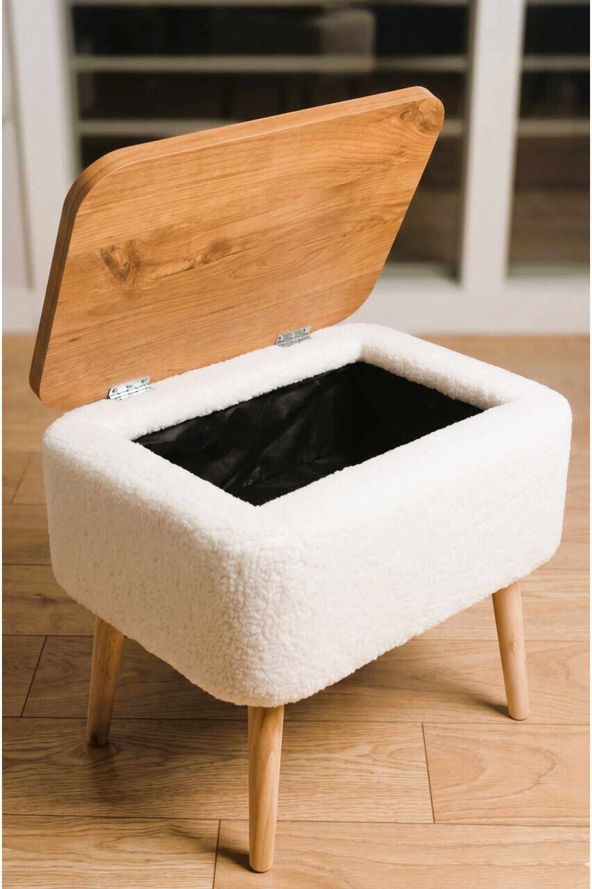 Noptiera, Hanah Home, Puf02Peka02, 60x55x30 cm, PAL, Alb / Natural — imaginea 2