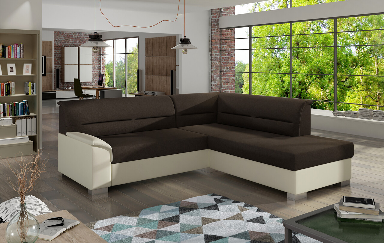 Coltar extensibil dreapta 4 locuri ELTAP, BR01, Bergen, 247x214x83 cm, lemn/poliester, maro inchis/bej - 1 | YEO