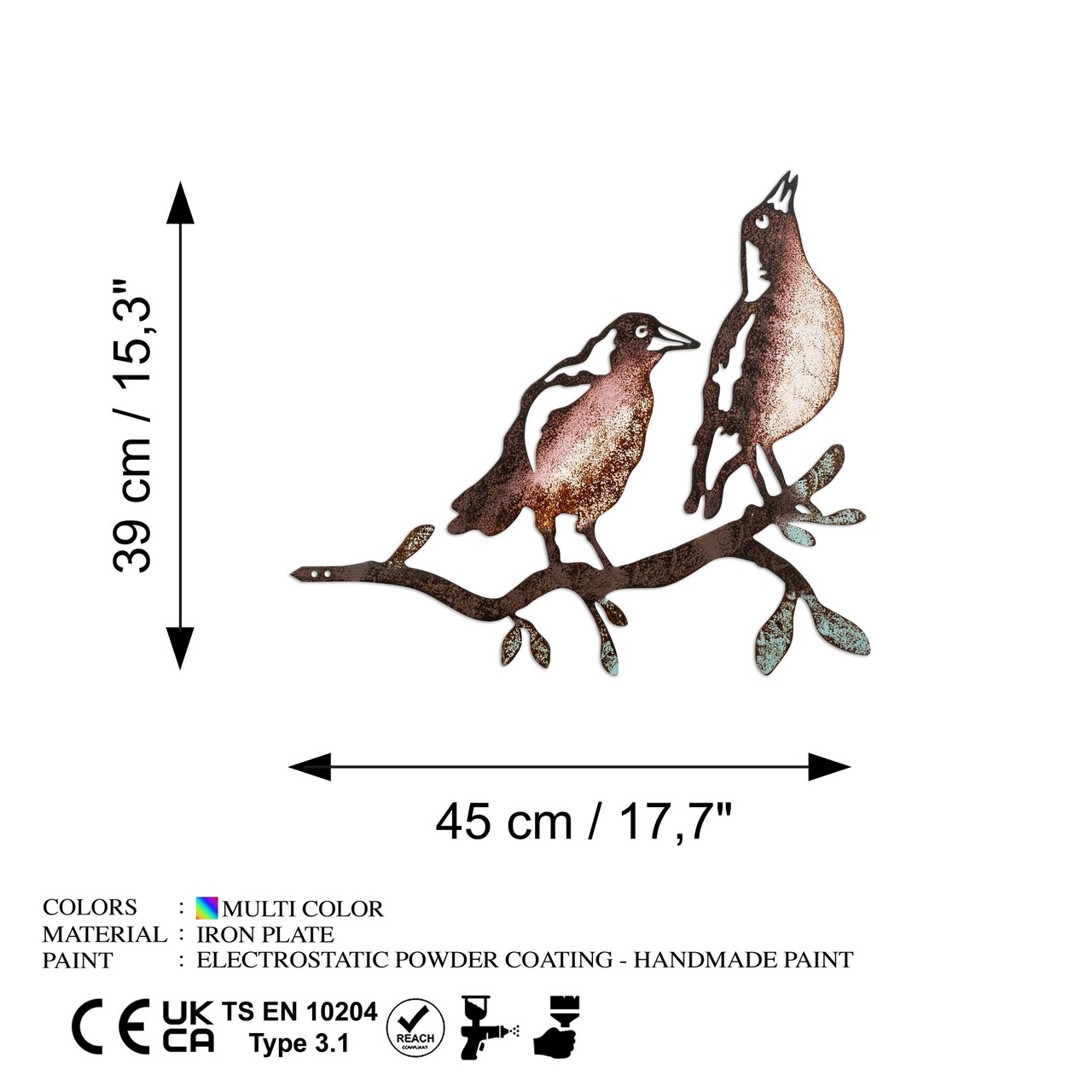 Obiect decorativ de grădină, Bird on the branch 29, 39x45 cm, Multicolor - imagine 6