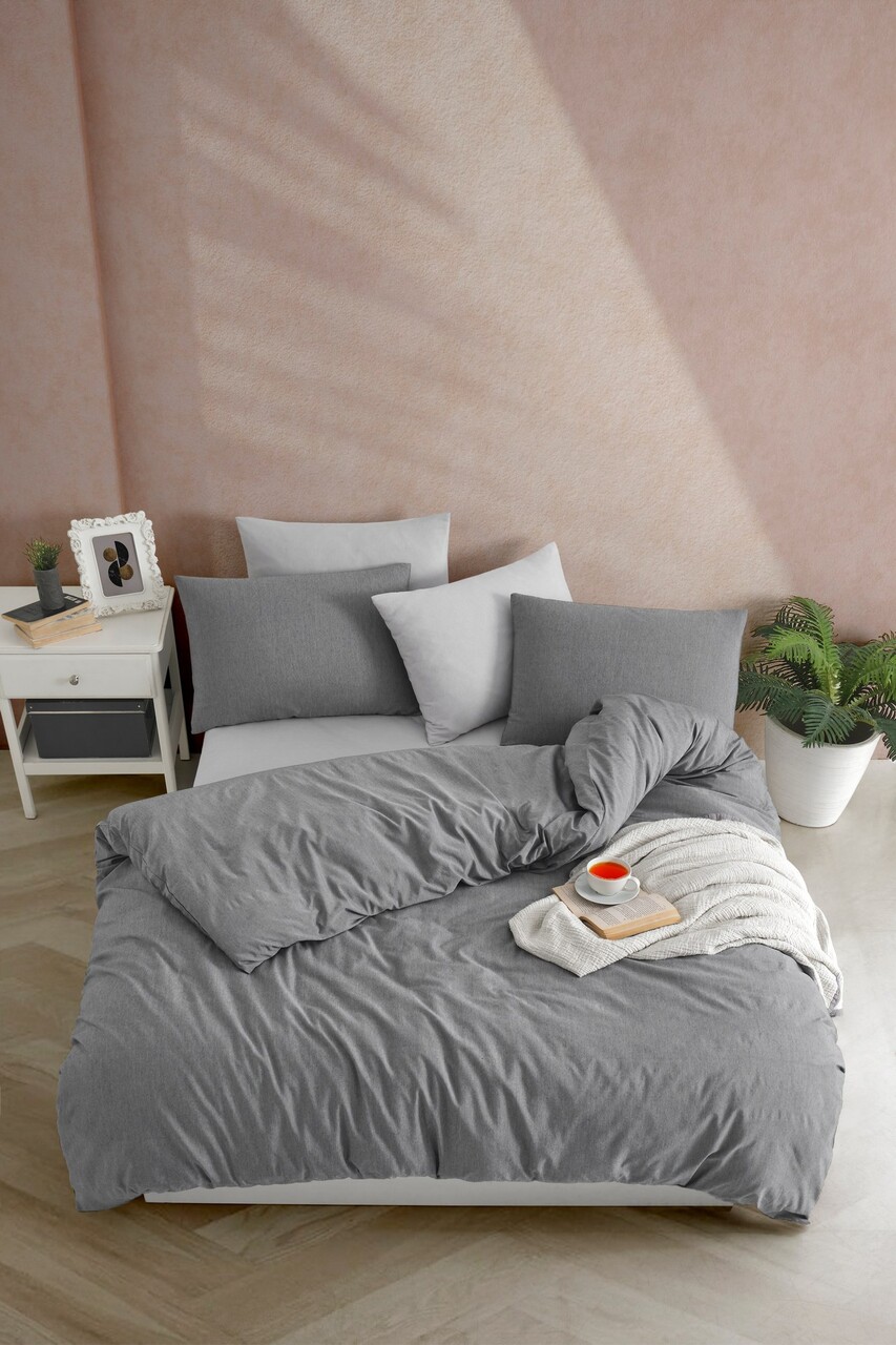 Lenjerie de pat dubla (DE) 3 piese L'essentiel Maison Yarn Dyed Antracit
