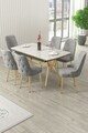 Set masa extensibila si scaune (7 piese), Hanah Home, Nis, Model de marmură albă / Auriu / Gri
