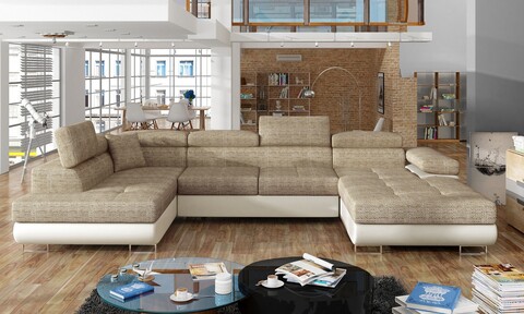 Coltar extensibil stanga 6 locuri ELTAP, Rod-15, Rodrigo, 345x202x90 cm, lemn/poliester, bej inchis/bej deschis