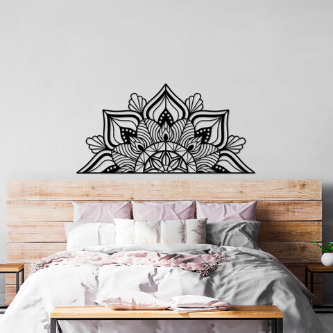 Decoratiune de perete, mandala 1, metal, dimensiune: 154 x 78 cm, negru