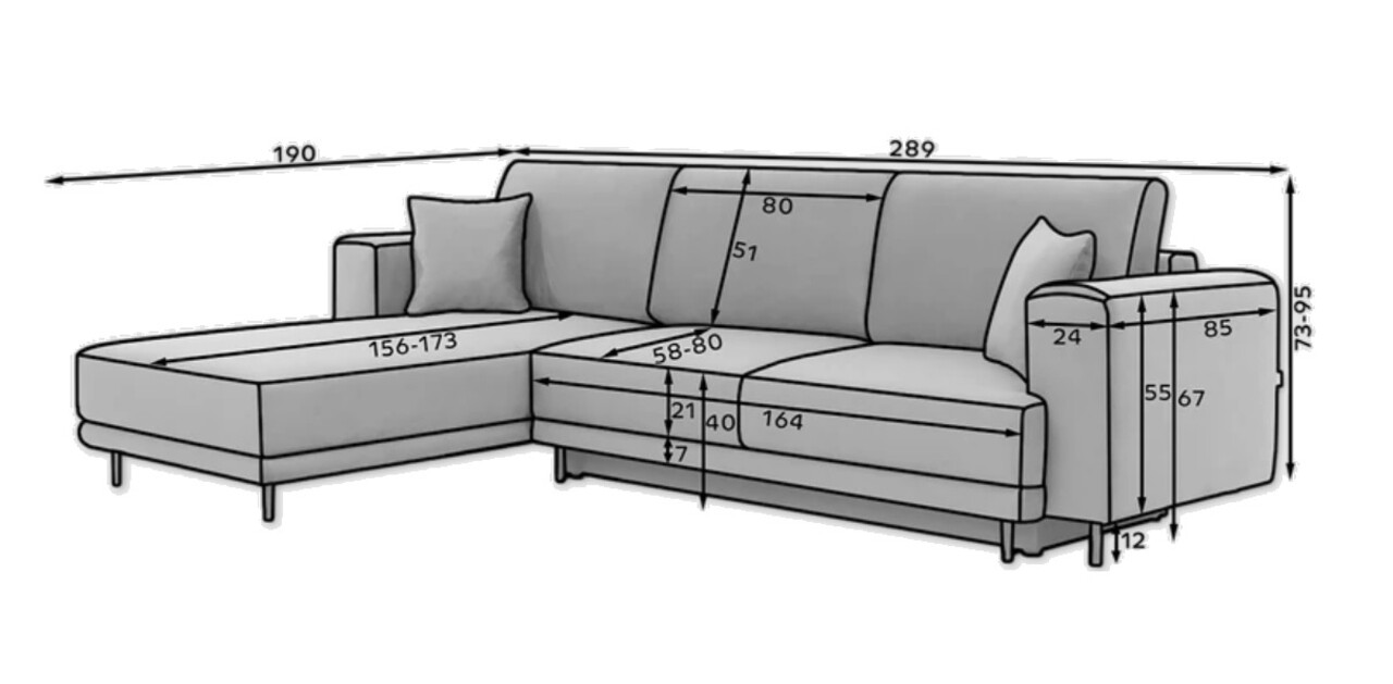 Coltar extensibil dreapta 4 locuri ELTAP, RT-04NU, Dalia, 289x190x95 cm, lemn/poliester, gri