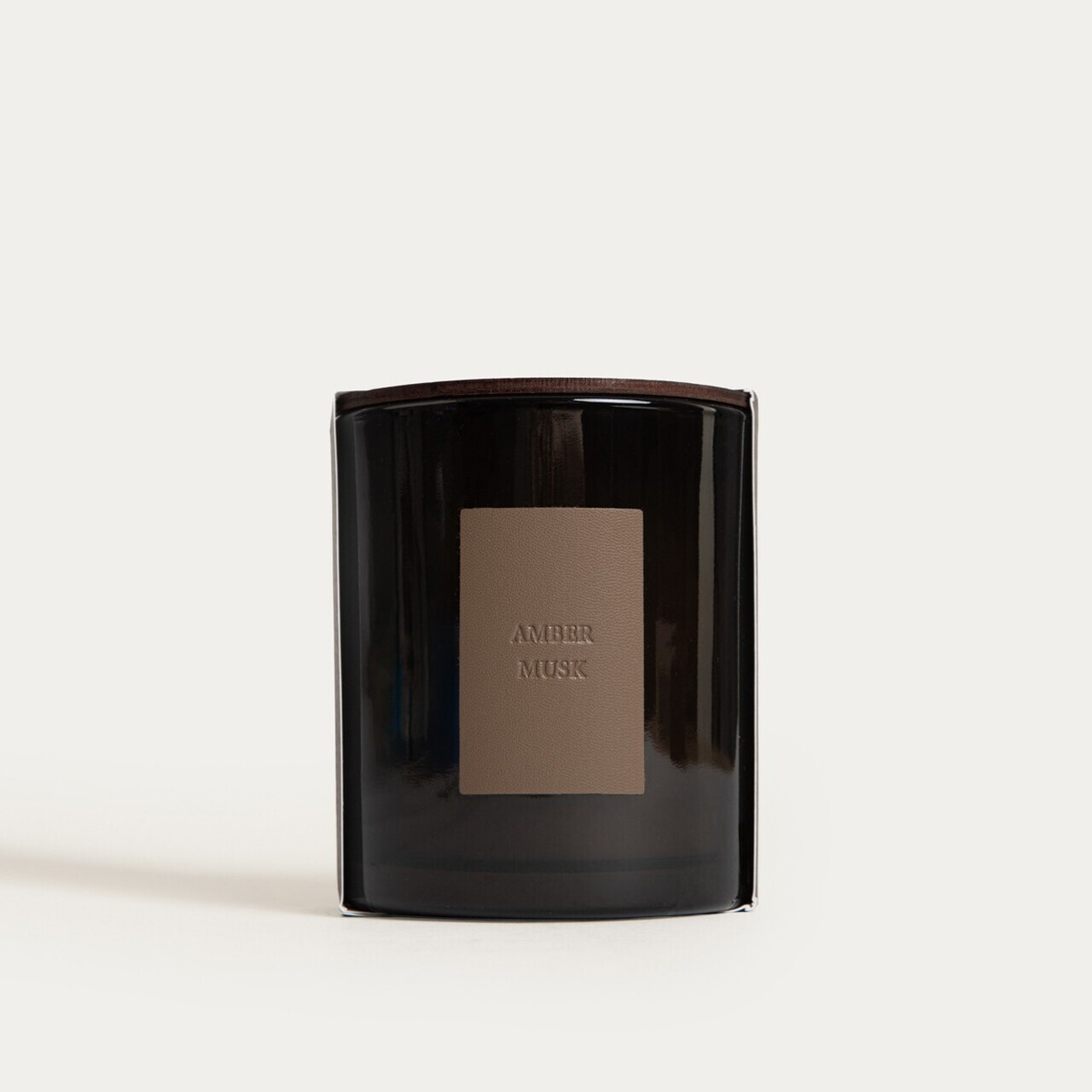 Lumanare parfumata Urban Leather, Amber Musk, Homla, 380 g, ceara de soia, negru