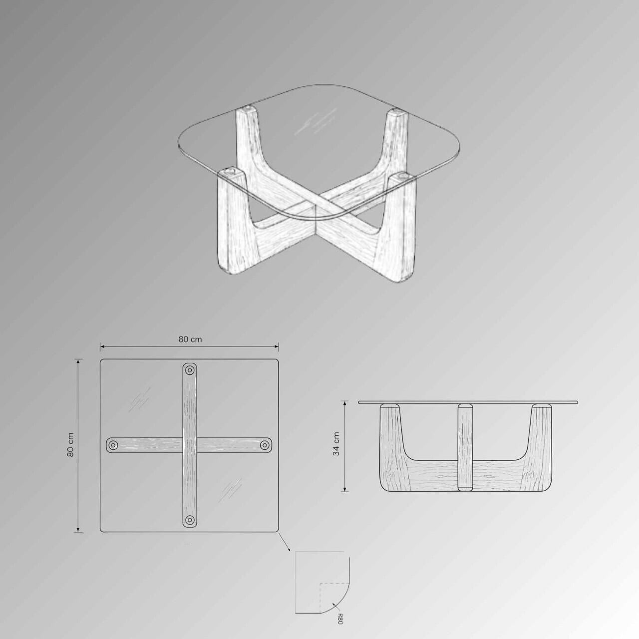 Masuta de cafea, Hanah Home, Kare, 80x34x80 cm, Natural — imaginea 3