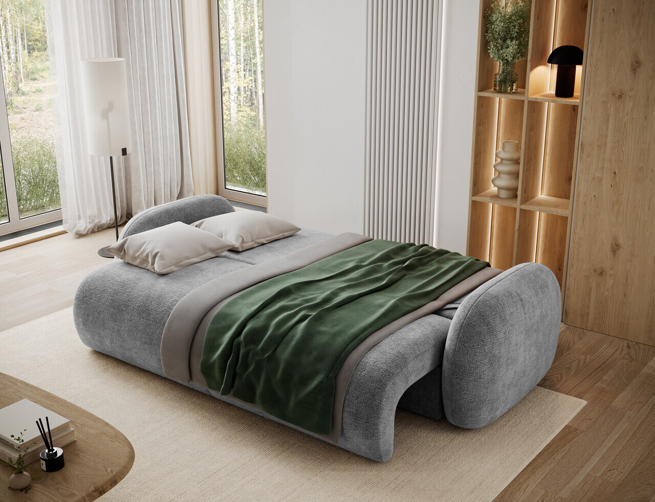 Canapea extensibila 3 locuri ELTAP, Avuela, 250x105x94 cm, lemn/tesatura chenille, gri — imaginea 6
