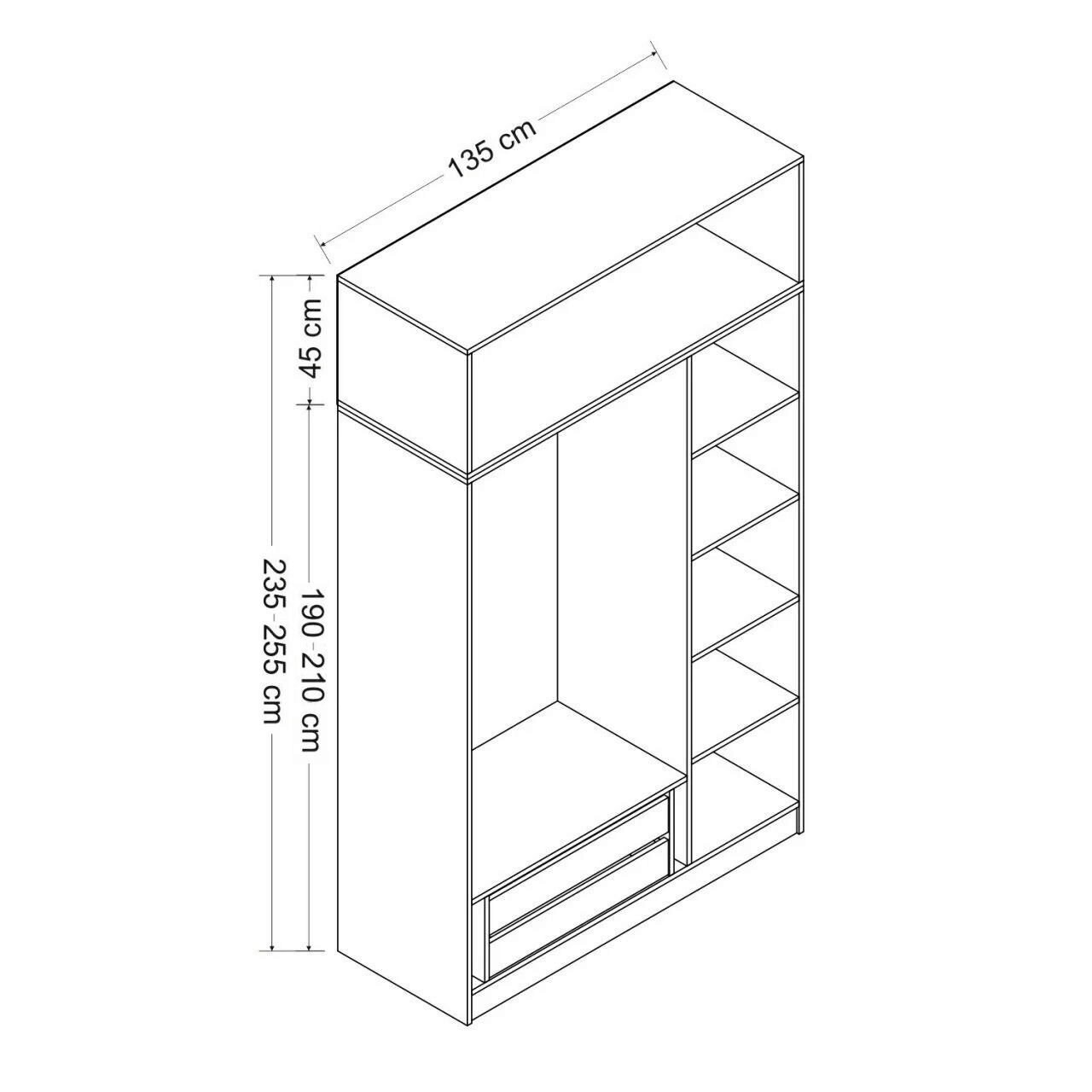 Dulap pentru haine, Minerva, Minar 3 Kapak 2 Çekmece 235, 135x235x52 cm, PAL, Alb / Antracit