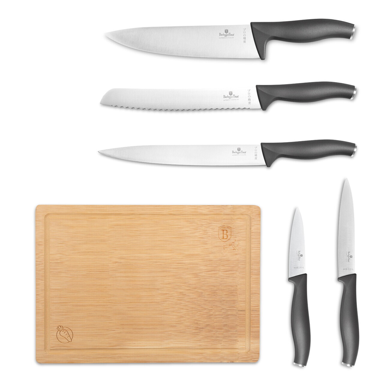 Set 5 cutite cu tocator Berlinger Haus, Anthracite, inox/bambus, antracit mat/natur - imagine 4