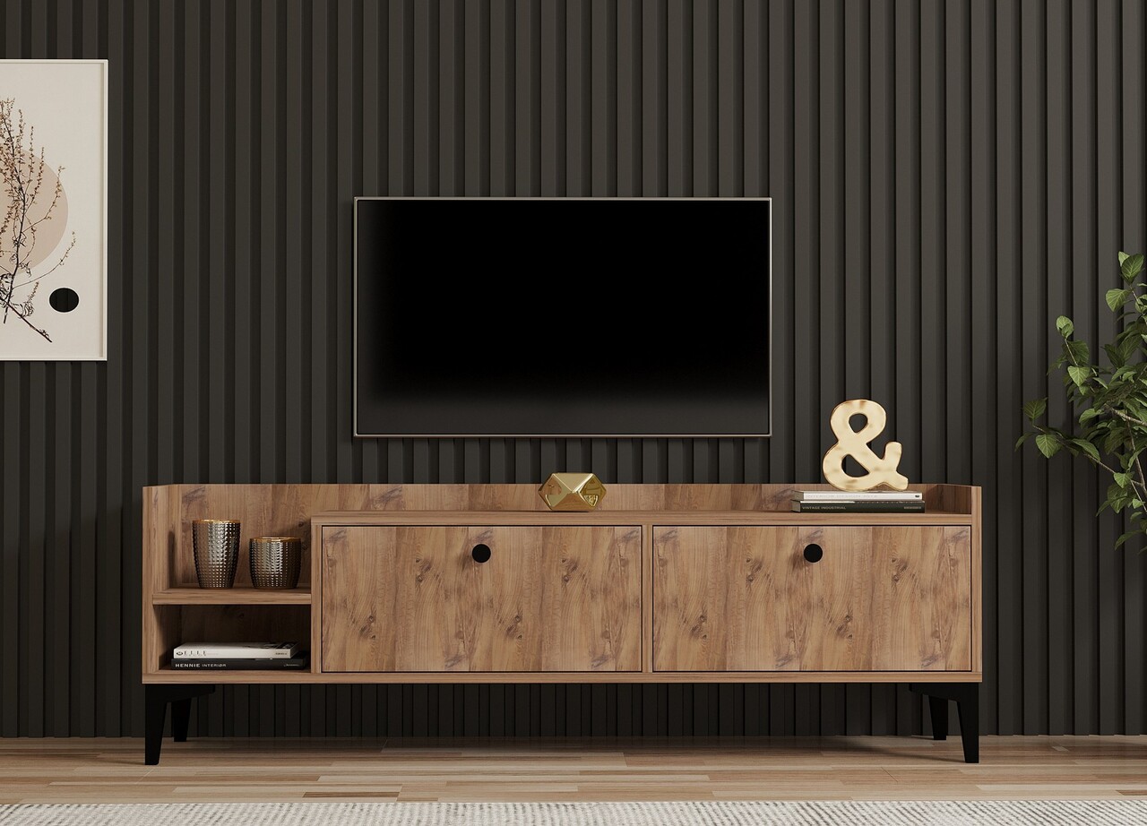Comoda TV, Puqa Design, Heflin, 150x50x36 cm, PAL, Maro - 1 | YEO