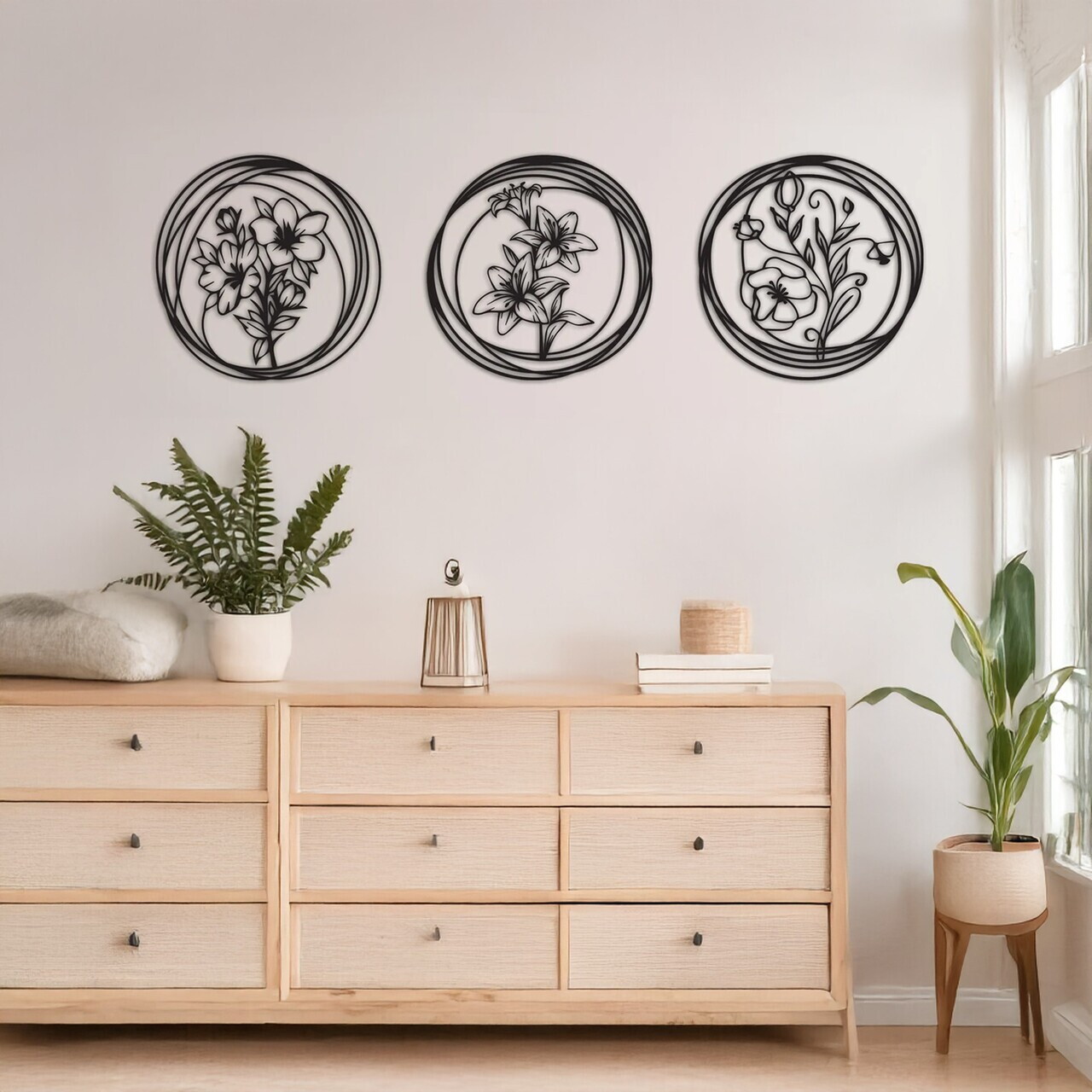 Set de accesorii decorative de perete din metal, DCV-1091-MT, 30 x 30 cm, 3 piese, Negru — imaginea 3