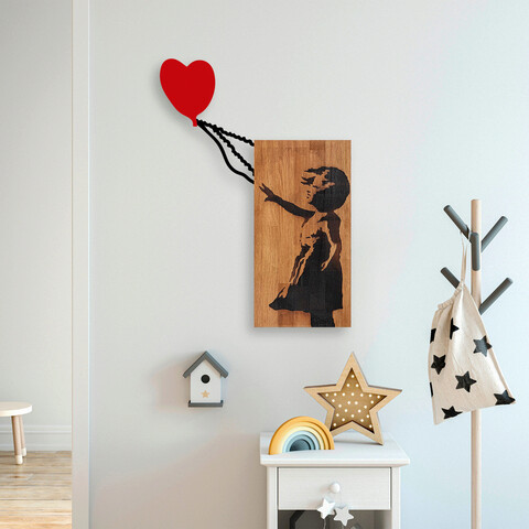 Decoratiune de perete, banksy, lemn/metal, dimensiune: 83 x 60 cm, nuc / negru