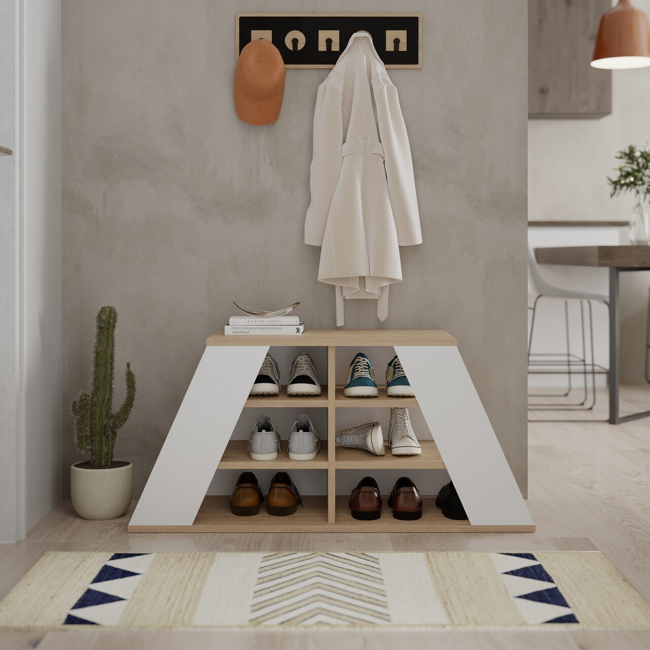 Pantofar Decortie Pyramid Shoe Bench PAL Stejar / Alb