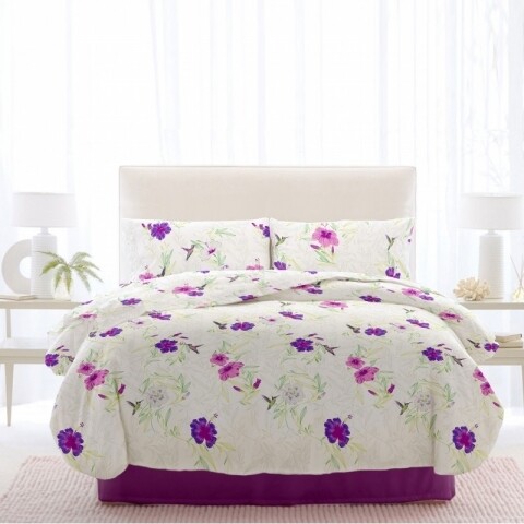 Poza Lenjerie de pat dubla King Size, Rosemallov Iris Orchid v.3, 4 piese, 220 x 250 cm, 100% bumbac, alb/mov