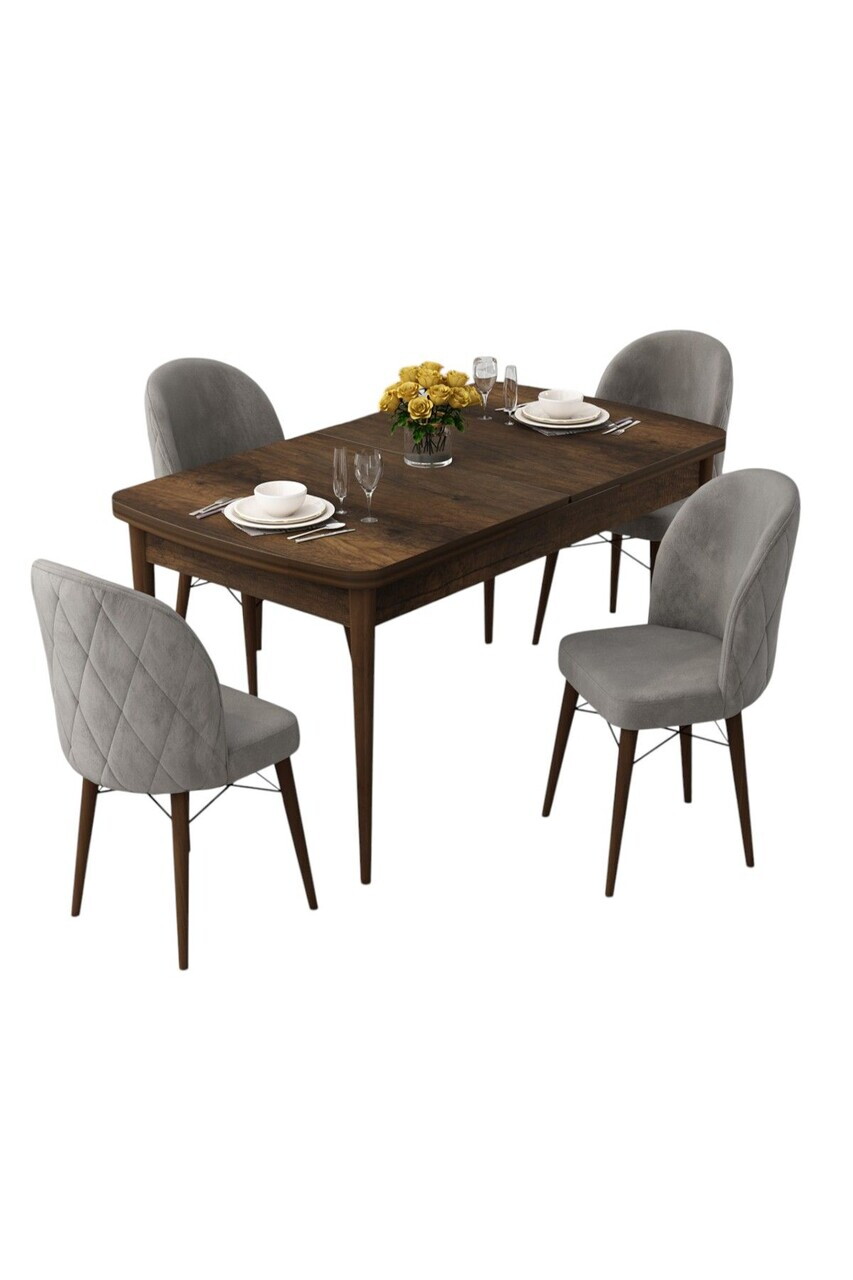 Set masa extensibila si scaune (5 piese), Hanah Home, Rut, Model baroc din lemn / Gri — imaginea 2