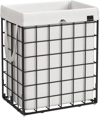 Cos de rufe, Songmics, 48 x 33 x 58 cm, 90 L, otel/policoton, alb/negru