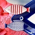 Platou pentru gustari Fish, InArt, 47x19.5x3 cm, ceramica, alb/albastru