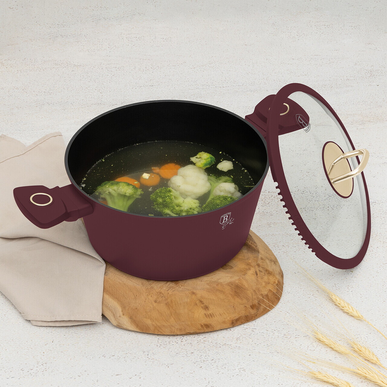 Oala cu capac Berlinger Haus, Leonardo, 24 cm, 4.1 L, aluminiu forjat, visiniu mat - imagine 2