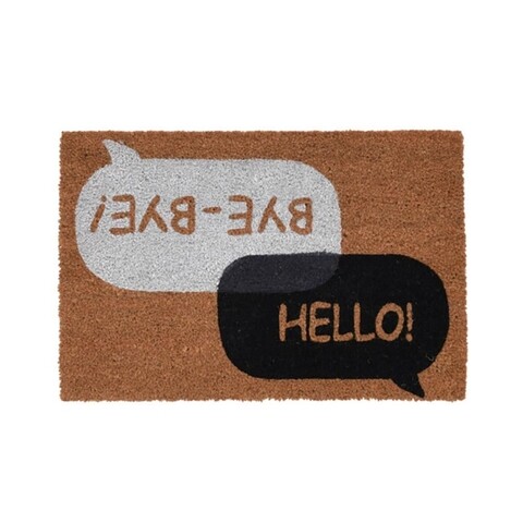 Covoras de intrare Hello-Bye, 39×59 cm, fibra de cocos, maro/negru/alb Covoare
