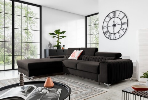 Coltar extensibil stanga 3 locuri ELTAP, LT-05LO, Grayson, 278x205x92 cm, lemn/poliester, gri inchis