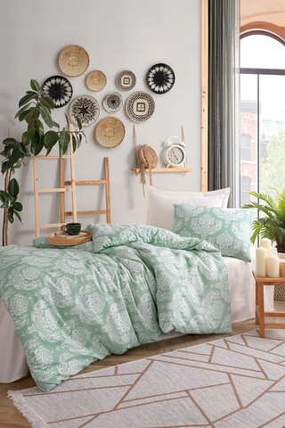 Lenjerie de pat pentru o persoana, Post - Water Green, Eponj Home, 65% bumbac/35% poliester