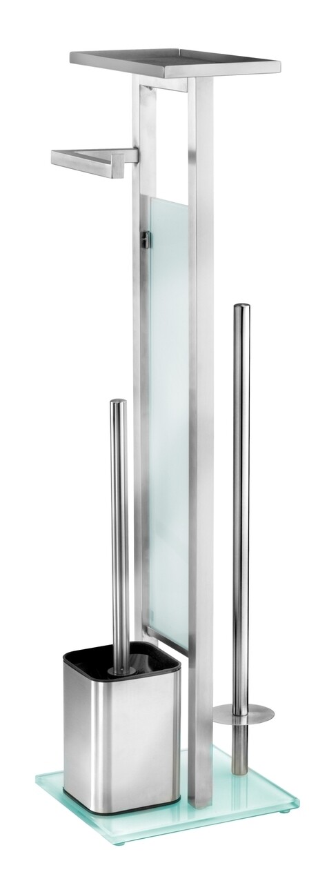 Suport hartie igienica si perie toaleta, Wenko, Debar, 21 x 70 x 5 x 18 cm, inox/sticla