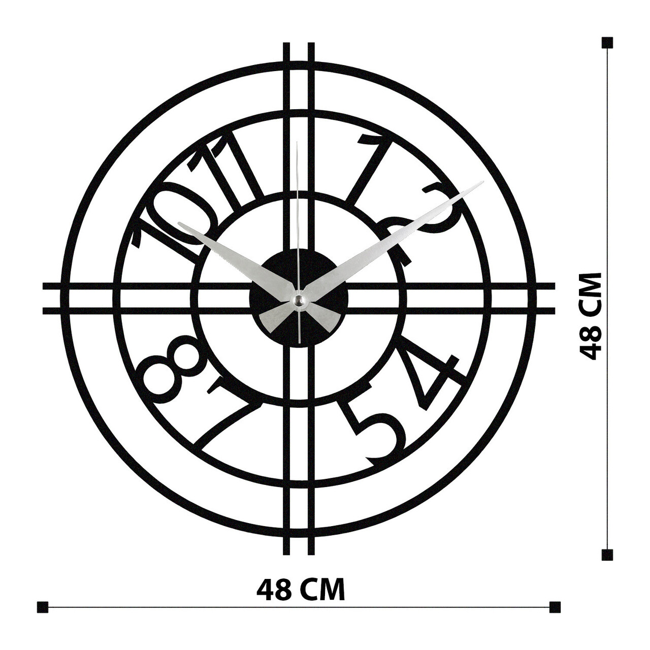 Ceas de perete, Enzoclock - S010, metal, 48 x 48 cm, negru