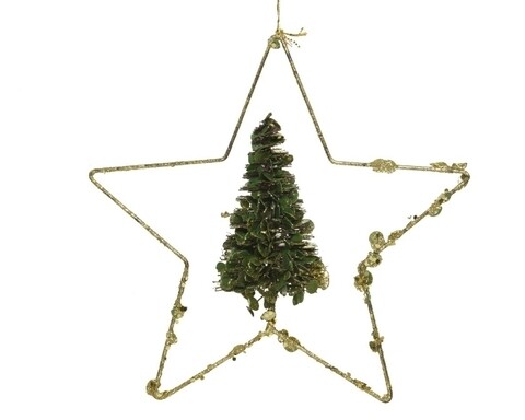 Decoratiune Star w tree, Decoris, 30x6 cm, metal, verde/auriu
