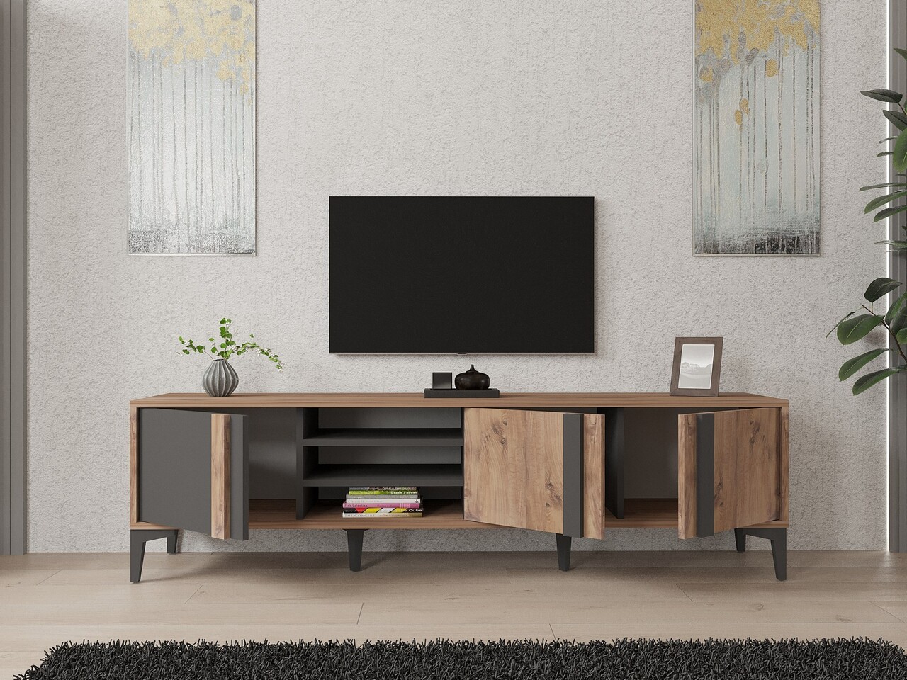 Comoda TV, Puqa Design, Mengü, 180x50x40 cm, PAL, Atlantic / Antracit - 1 | YEO