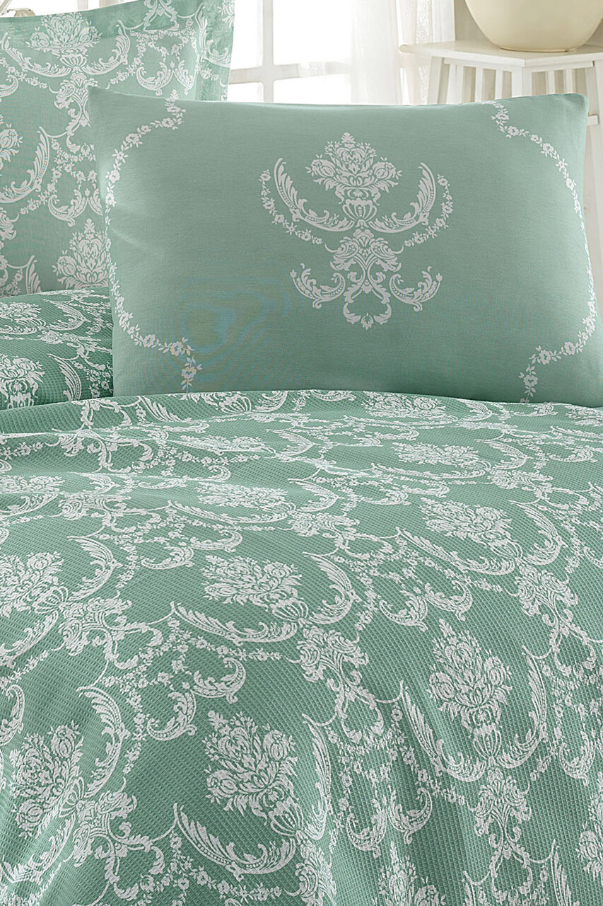 Set cuvertura pique Single, Pure - Sea Green, EnLora Home, Bumbac