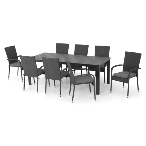 Set masa + 6 scaune, Presley/Encore, otel, negru Gradina