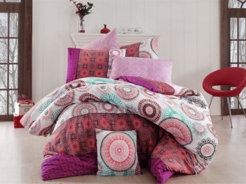 Lenjerie de pat dubla, 4 piese, amestec bumbac, Nazenin Home, Ringo Pink, roz