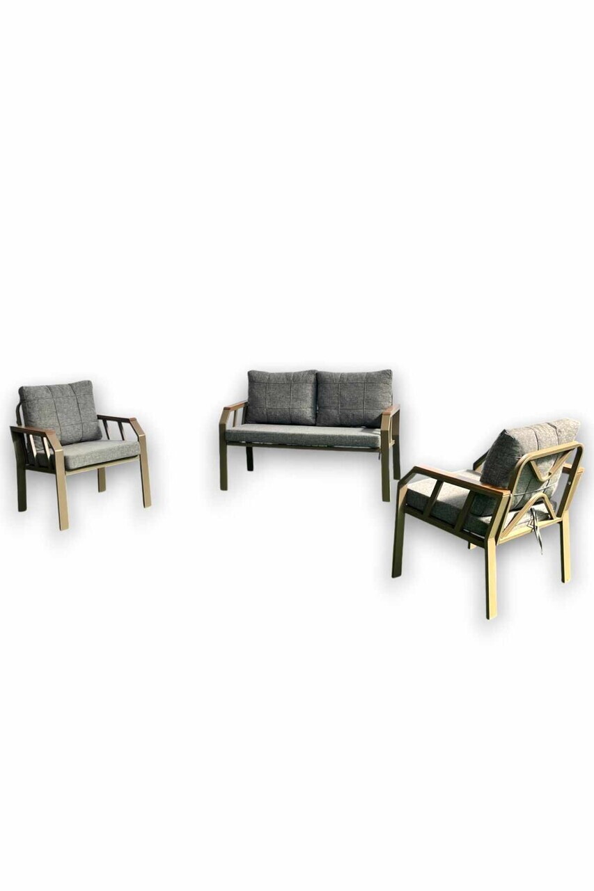Set mobilier de gradina, Hanah Home, Nergiz 2+1+1, Metal, Miere / Gri - view 3