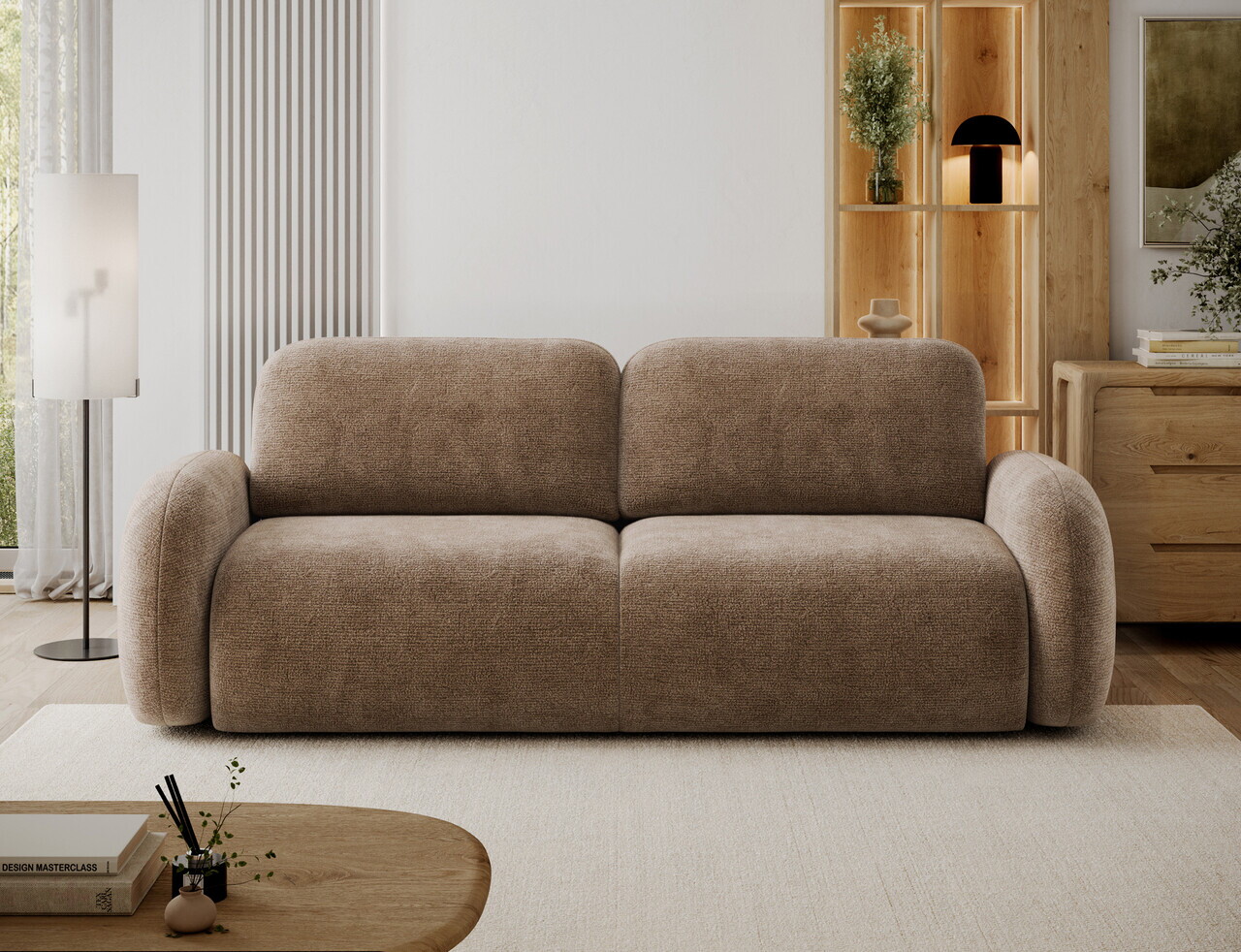 Canapea extensibila 3 locuri ELTAP, Avuela, 250x105x94 cm, lemn/tesatura chenille, maro deschis — imaginea 2