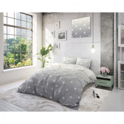 Lenjerie de pat pentru doua persoane Twinkle Stars Grey, Sleeptime, amestec bumbac