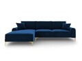Coltar stanga, Madara, Mazzini Sofas, 5 locuri, gold legs, 254x182x90 cm, catifea, albastru regal