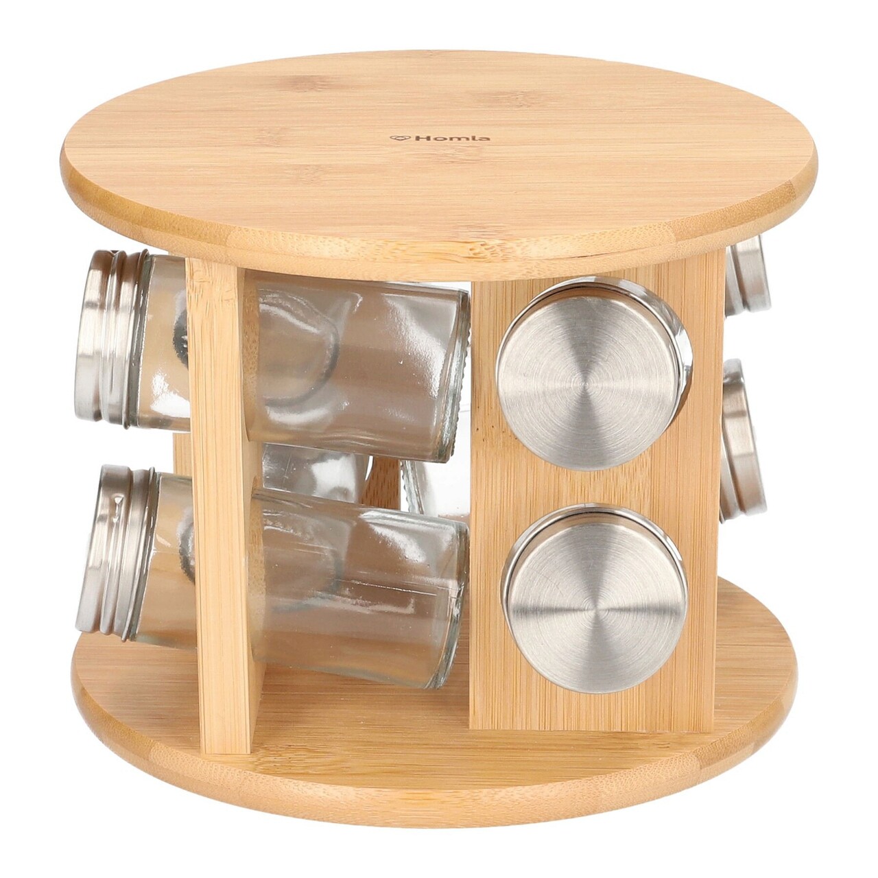 Set 8 recipiente pentru condimente si suport Bambou, Homla, 15x19 cm, bambus/sticla, natur/transparent - 1 | YEO