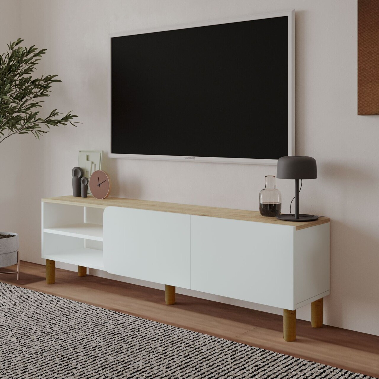 Comoda TV, Hanah Home, River, 150x48.2x31.4 cm, PAL, Stejar alb / safir — imaginea 3