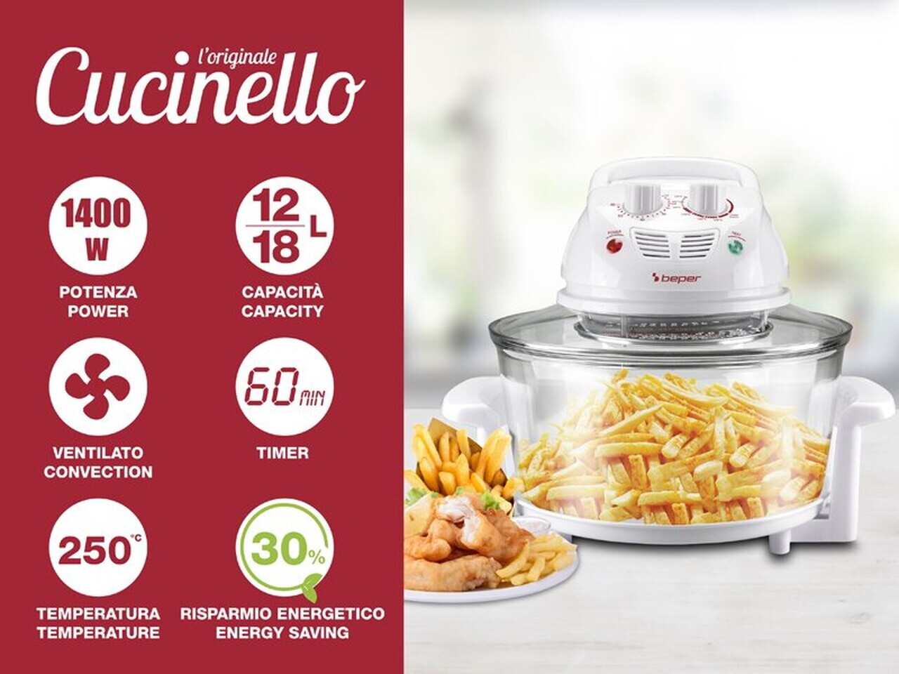 Cuptor multifunctional cu convectie BF.640, Beper, Hot ayr fryer, 1400 W, 7 trepte de temperatura - view 11
