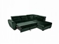 Coltar extensibil cu sezlong dreapta, 3 tetiere si lada, Barbie, 255 x 225 x 80/96 cm, verde inchis