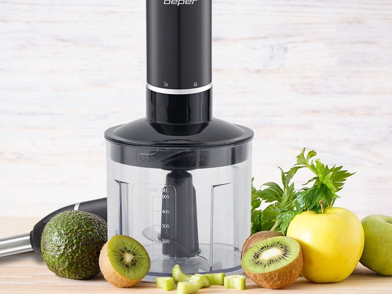 Set blender 4 in 1 Beper, 6.5x38 cm, 700-1000W, 500 ml/700 ml, ABS/inox, negru/transparent - view 6