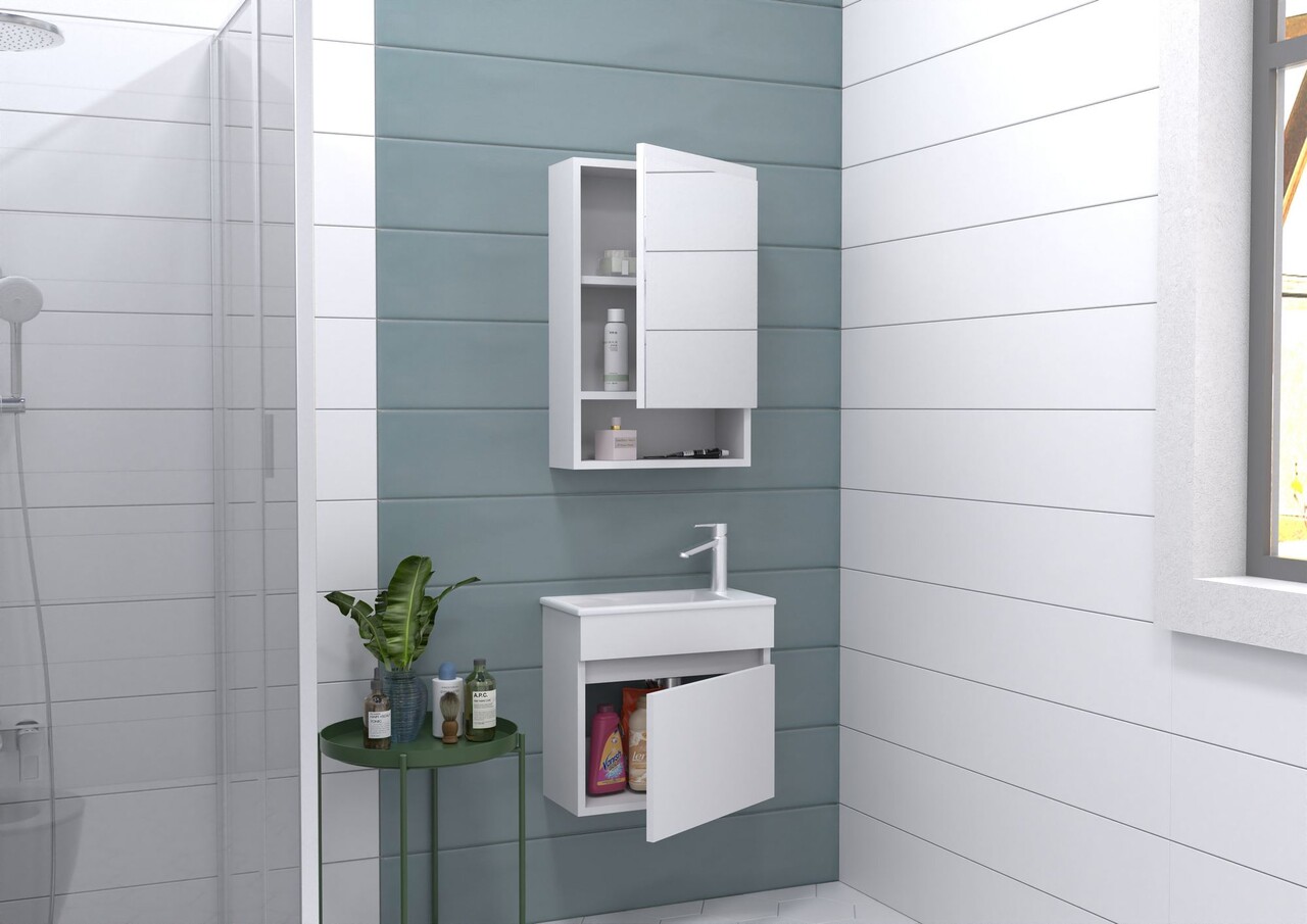 Set mobilier de baie (2 piese), Hanah Home, Pıccolo 50, Alb mat - view 3