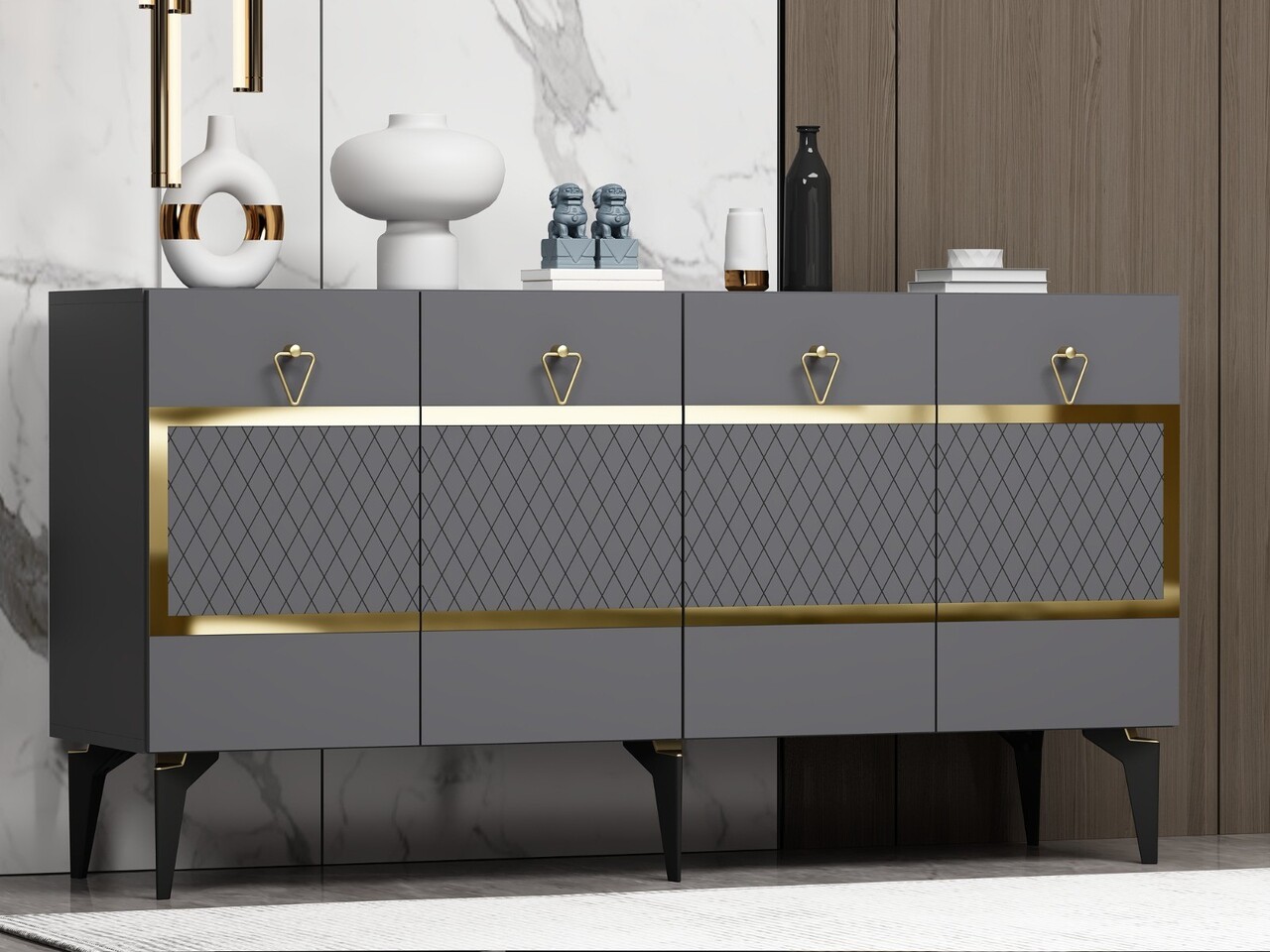 Consola, Olivia, Ipek, 150x79x40 cm, PAL , Antracit / Aur - 1 | YEO