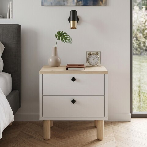 Noptiera, Hanah Home, Rayme, 44.5x49.5x40 cm, Stejar Safir / Alb